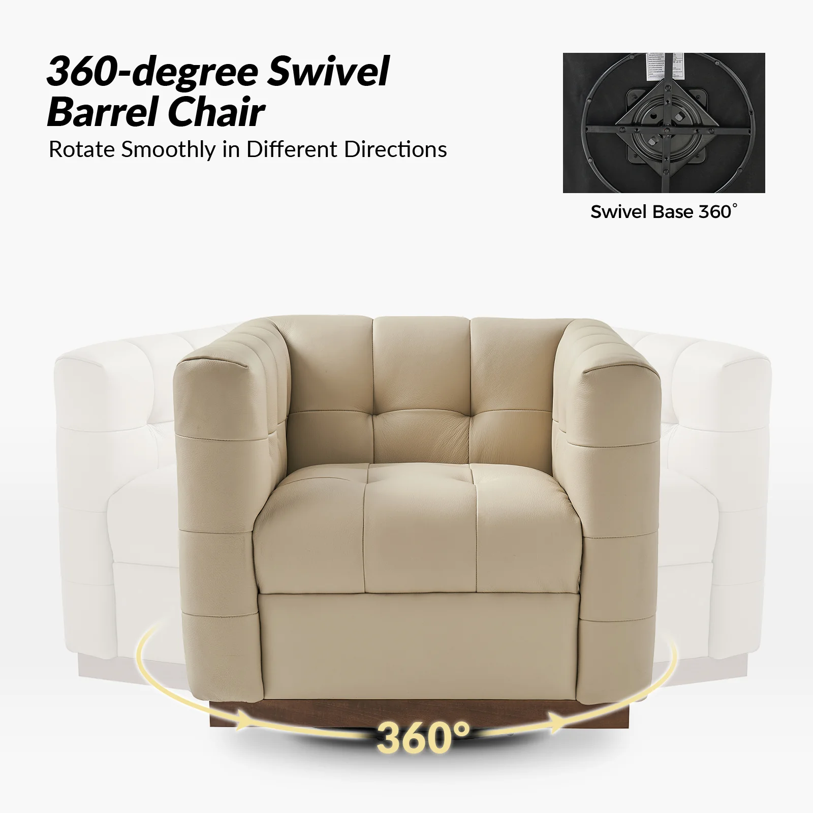 Arnold Genuine Leather Swivel Club Chair in Beige