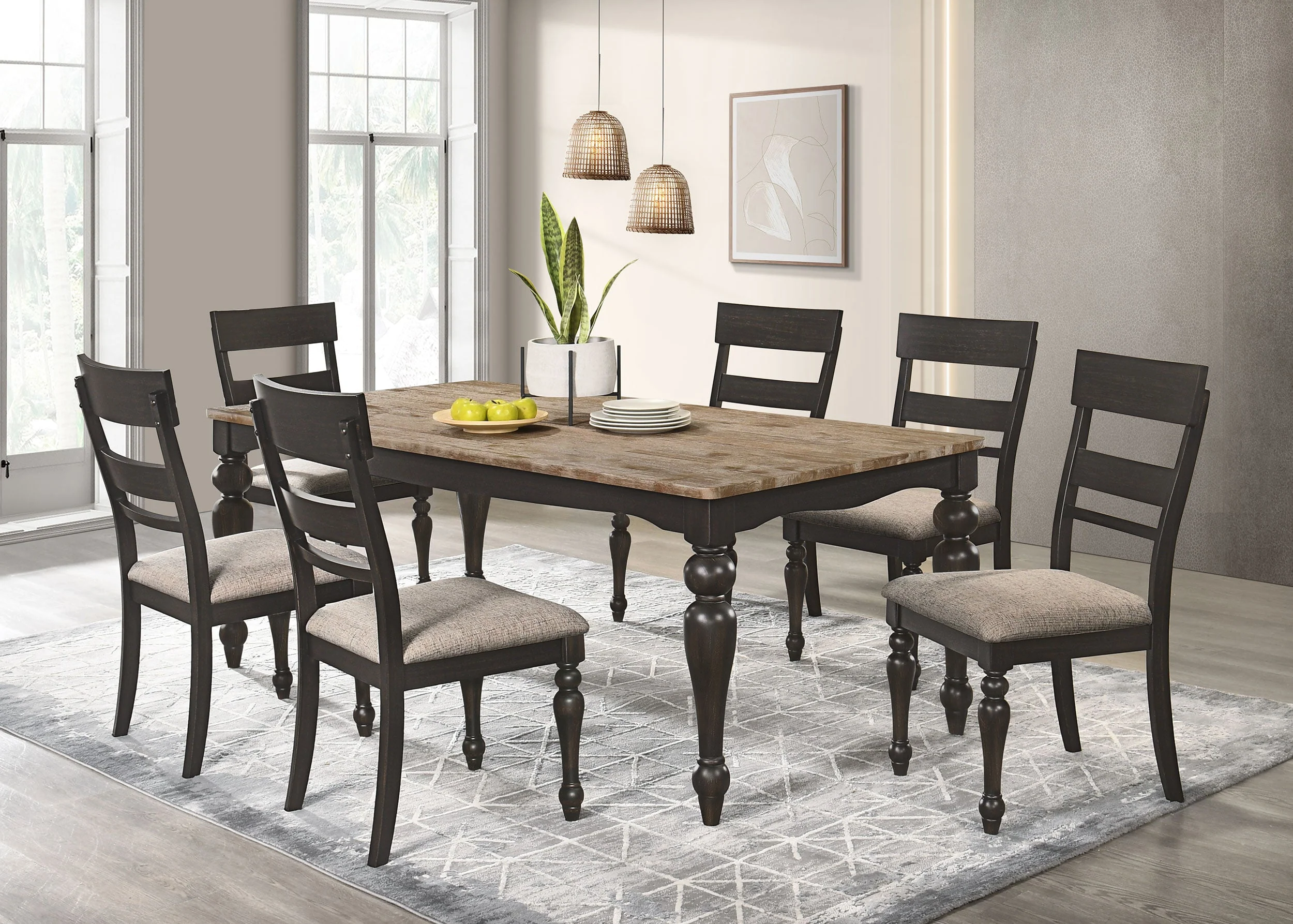 Bridget  Rectangular Dining Set Charcoal Sand Through