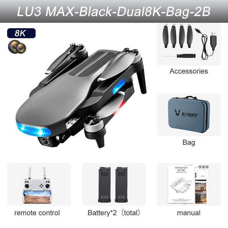 2023 New LU3 Max GPS Drone - 8K HD Dual Camera 5G Wifi FPV Optical Flow Brushless Motor Folding Quadcopter RC Distance 800M Gift Toys Professional Camera Drone