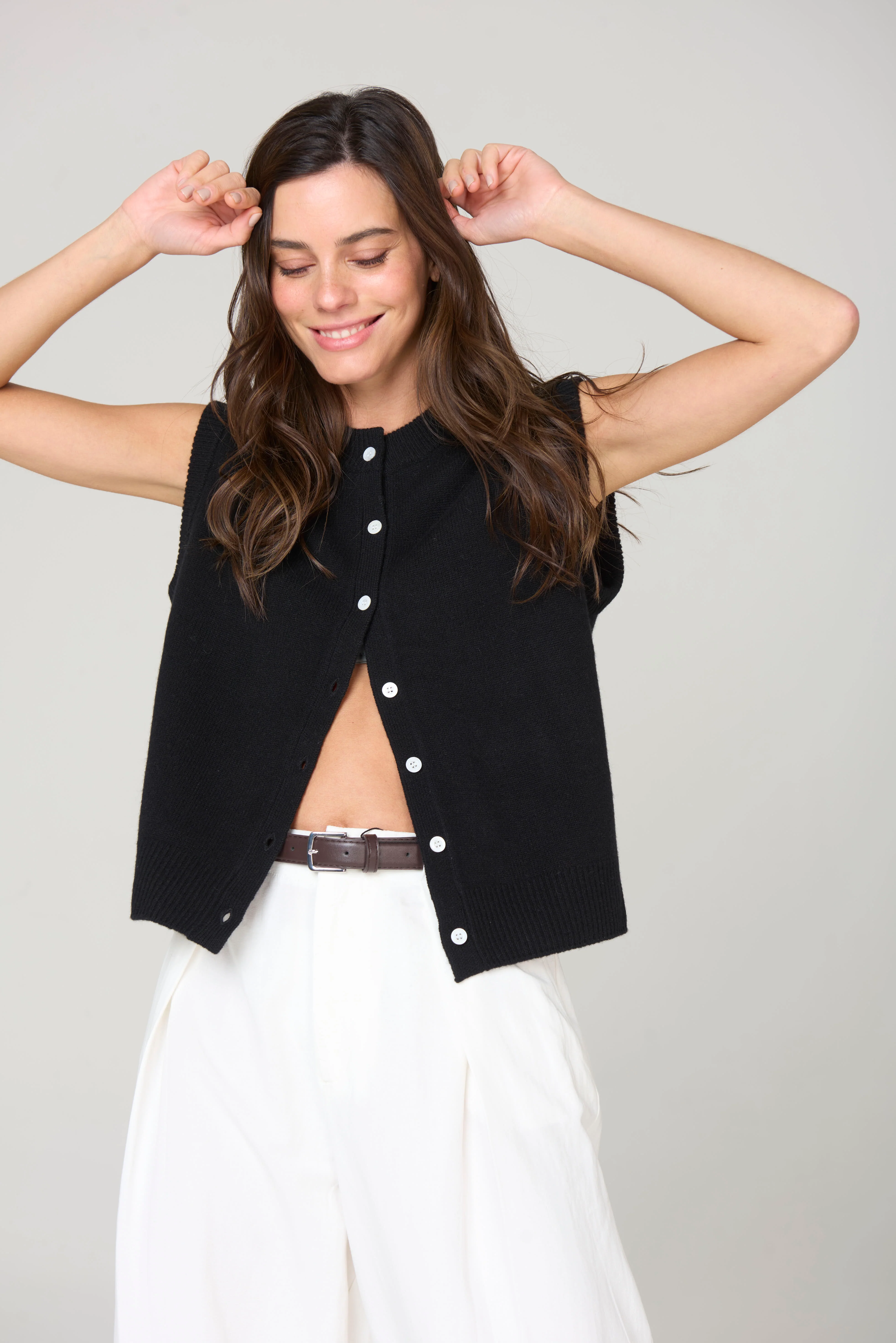 The Button Vest- Black