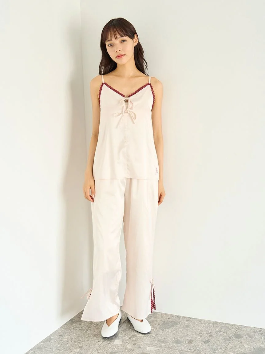 Satin Pants With Lace & Ribbon