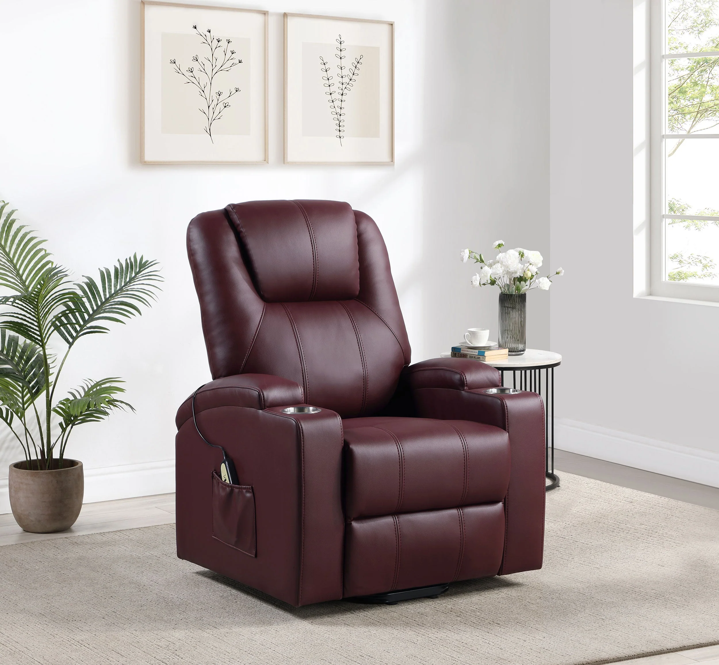 Armstrong Upholstered Power Lift Massage Recliner Black