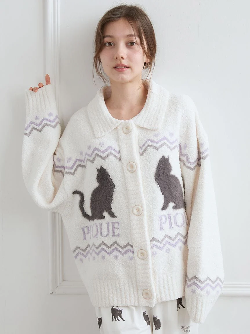 Black Cat Jacquard Collar Cardigan