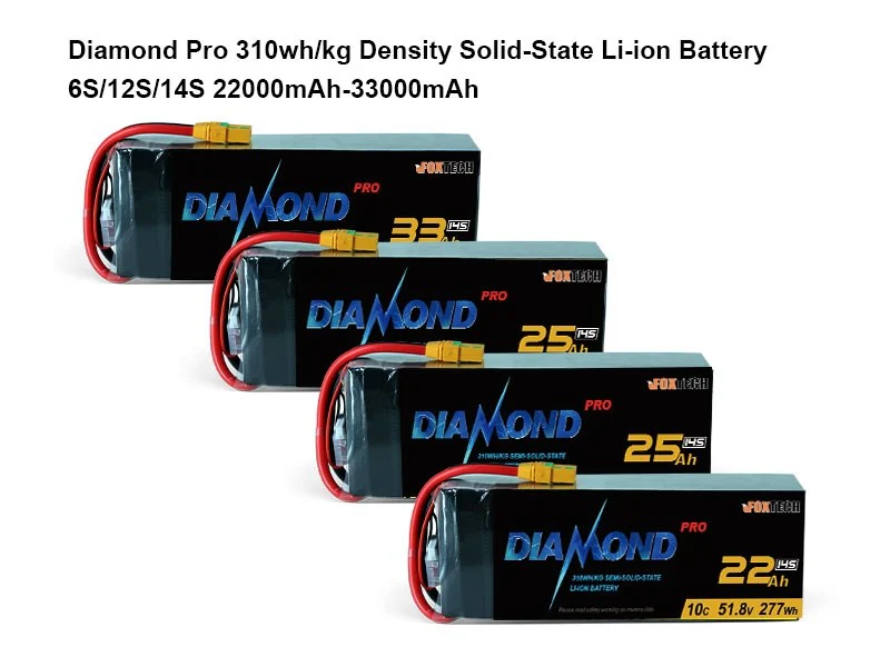 Diamond Pro 6S 22.2V 10C 310WH/kG 22000~33000mAh High Energy Density Semi Solid State Li-ion Battery for UAV Drone