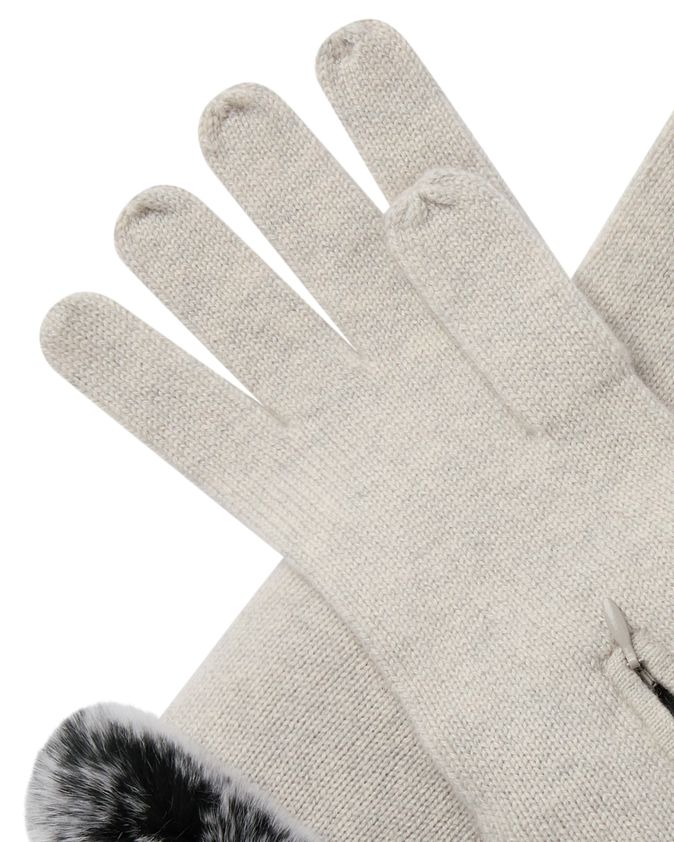 Women's Fur Trim Cashmere Gloves Pebble Grey
