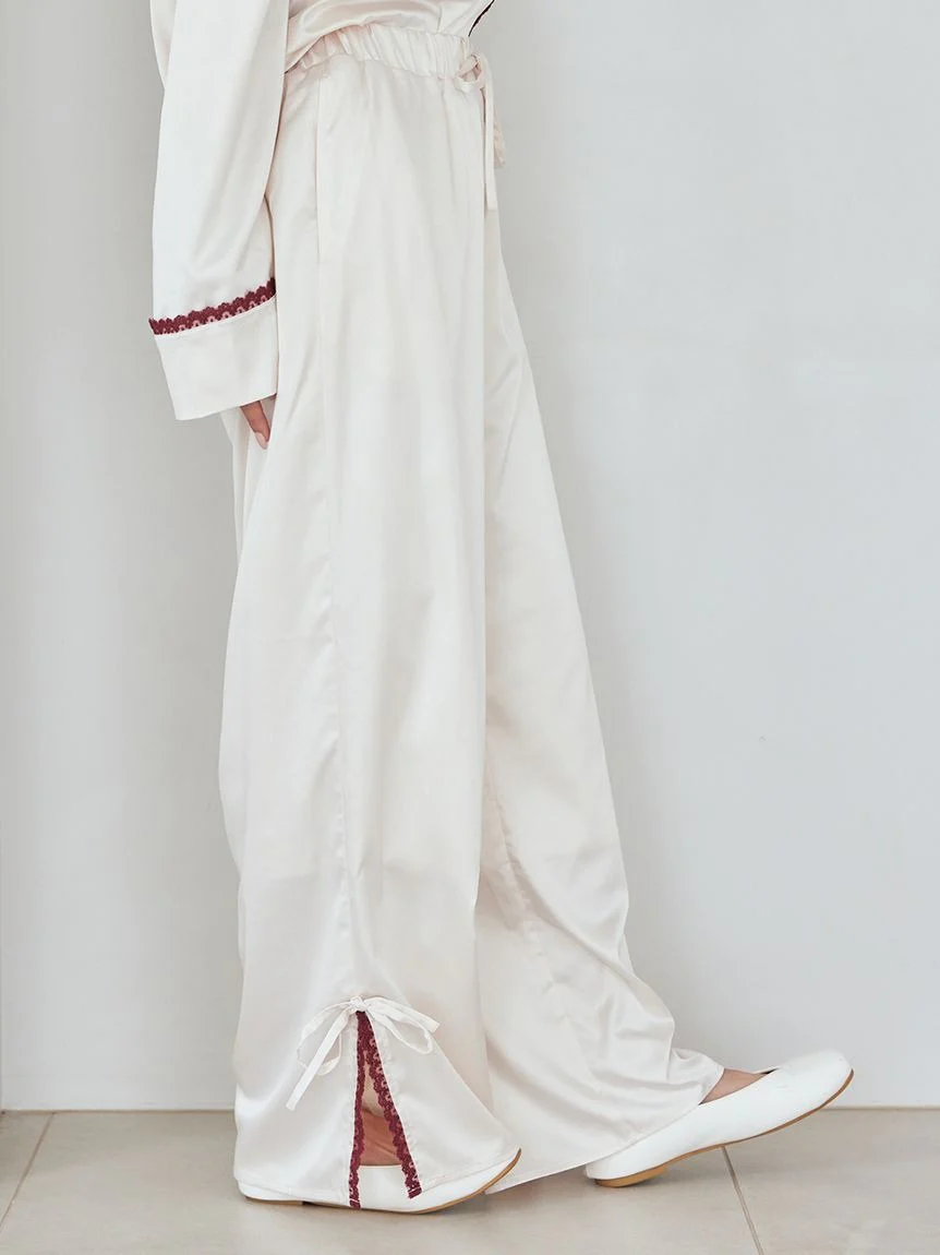 Satin Pants With Lace & Ribbon