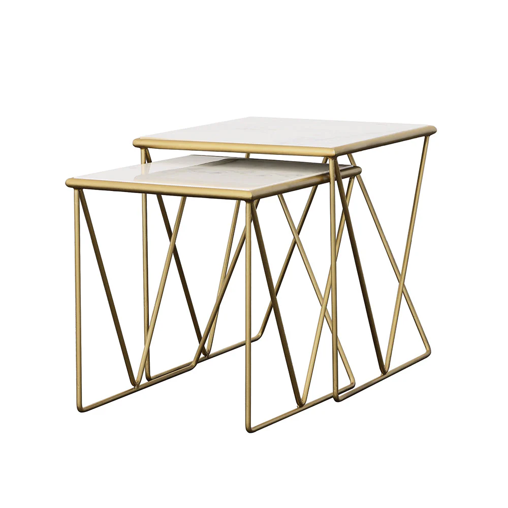 Bette  Marble Top Nesting Table Set White and Gold