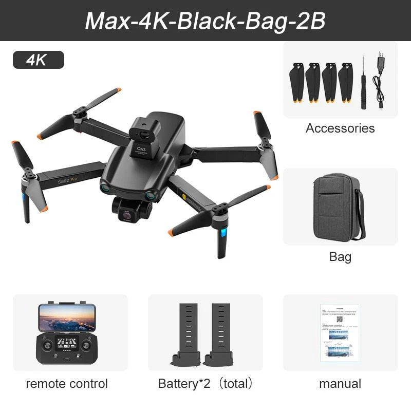 2024 New S802 GPS Drone - 8K HD Professional 3-Axis EIS Gimbal Camera 360° Obstacle Avoidance Brushless Motor Foldable Quadcopter Professional Camera Drone