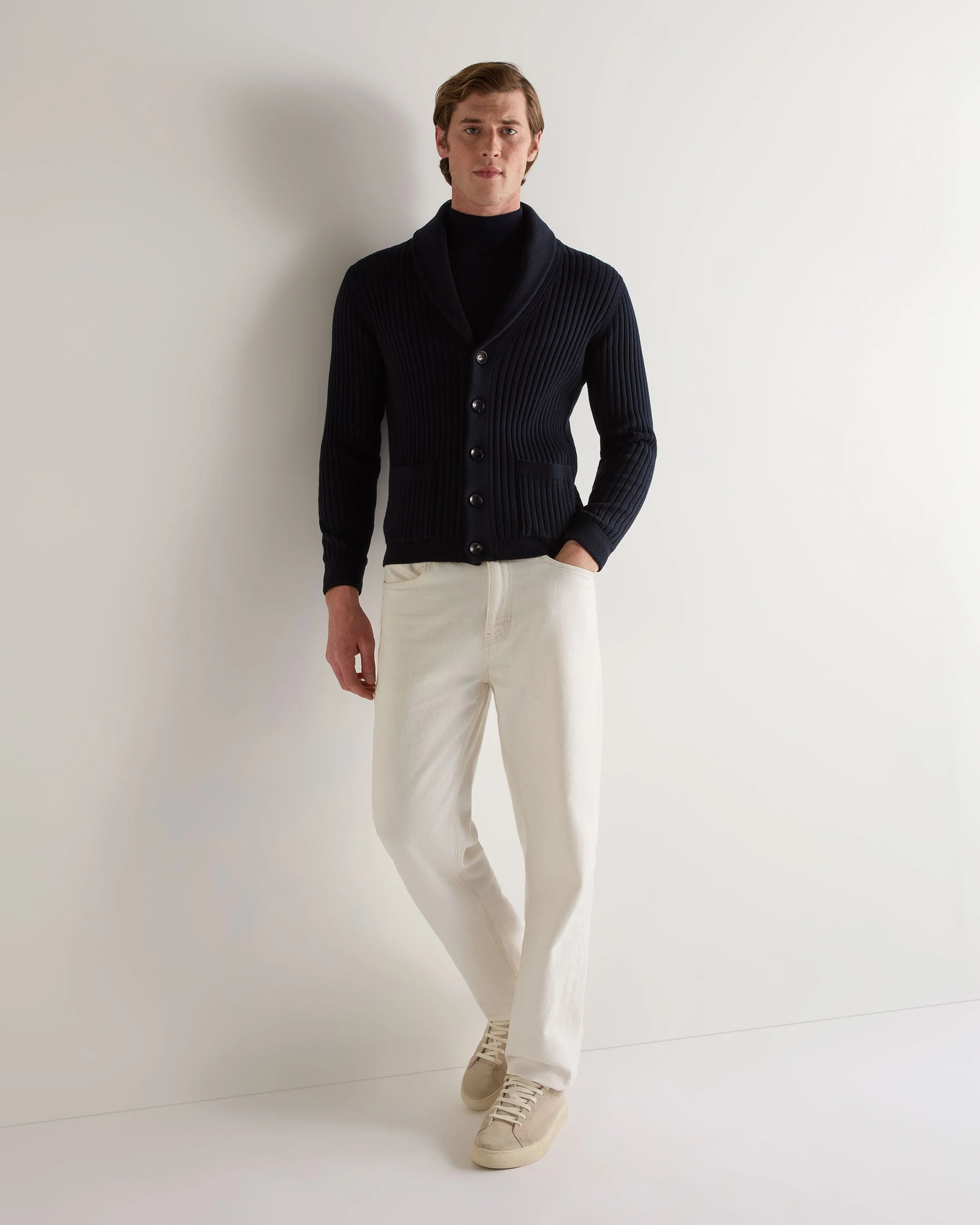 Men's Fine Gauge Cashmere Turtle Neck Jumper Navy Blue