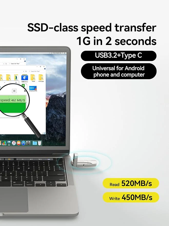 MOVESPEED 520MB/s Read/Write High Speed 128GB/2TB USB 3.2/Type C Solid State Flash Drive