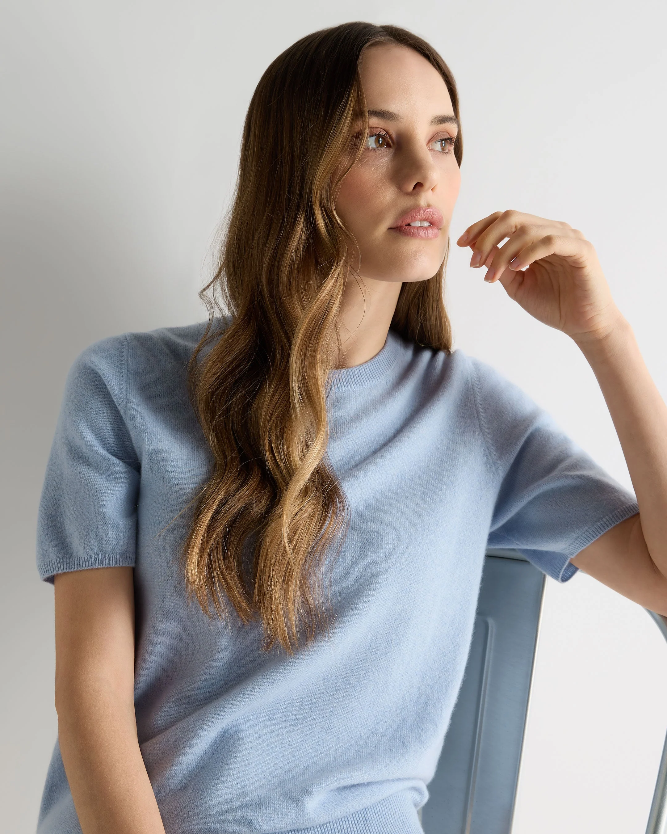 Women's Milly Classic Cashmere T-Shirt Sea Mist Blue