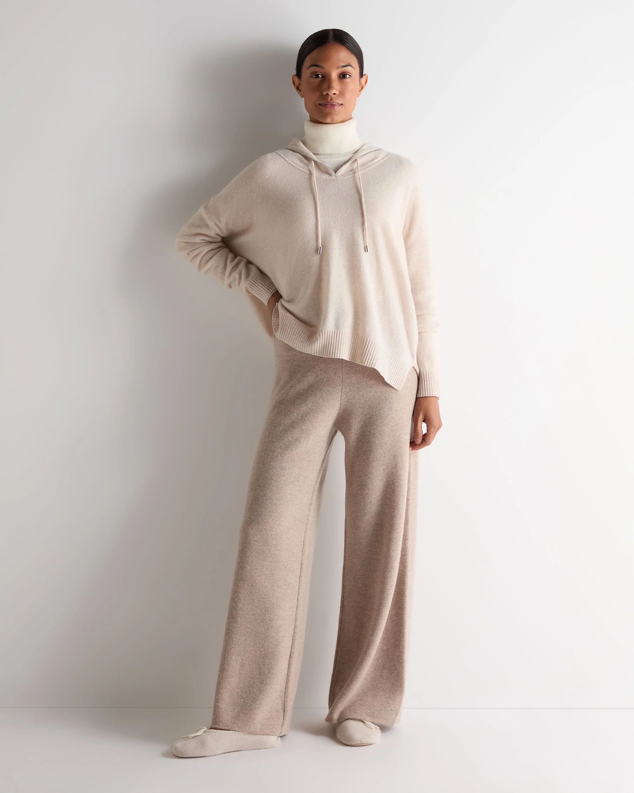 Women's Maya Metal Trim Cashmere Hoodie Ecru White