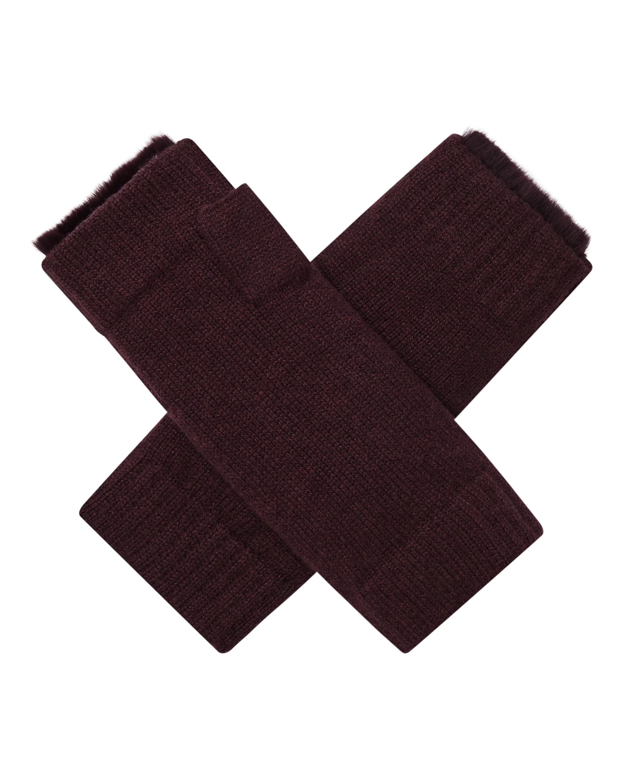 Unisex Fur Lined Fingerless Cashmere Gloves Claret Red