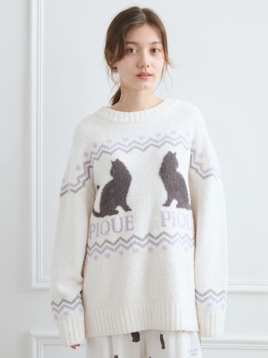 Black Cat Jacquard Pullover