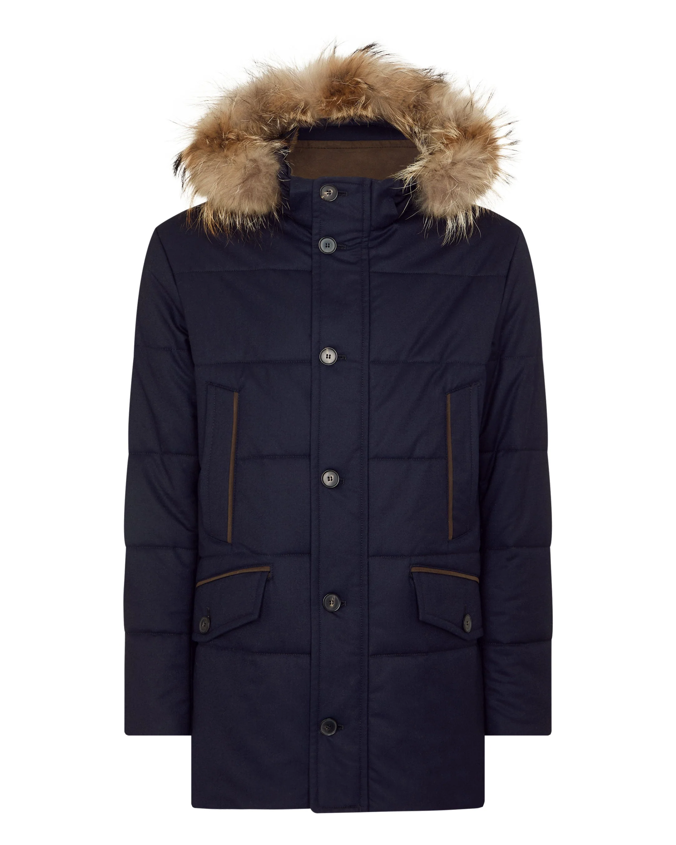 Men's Fur Trim Coat Navy Blue