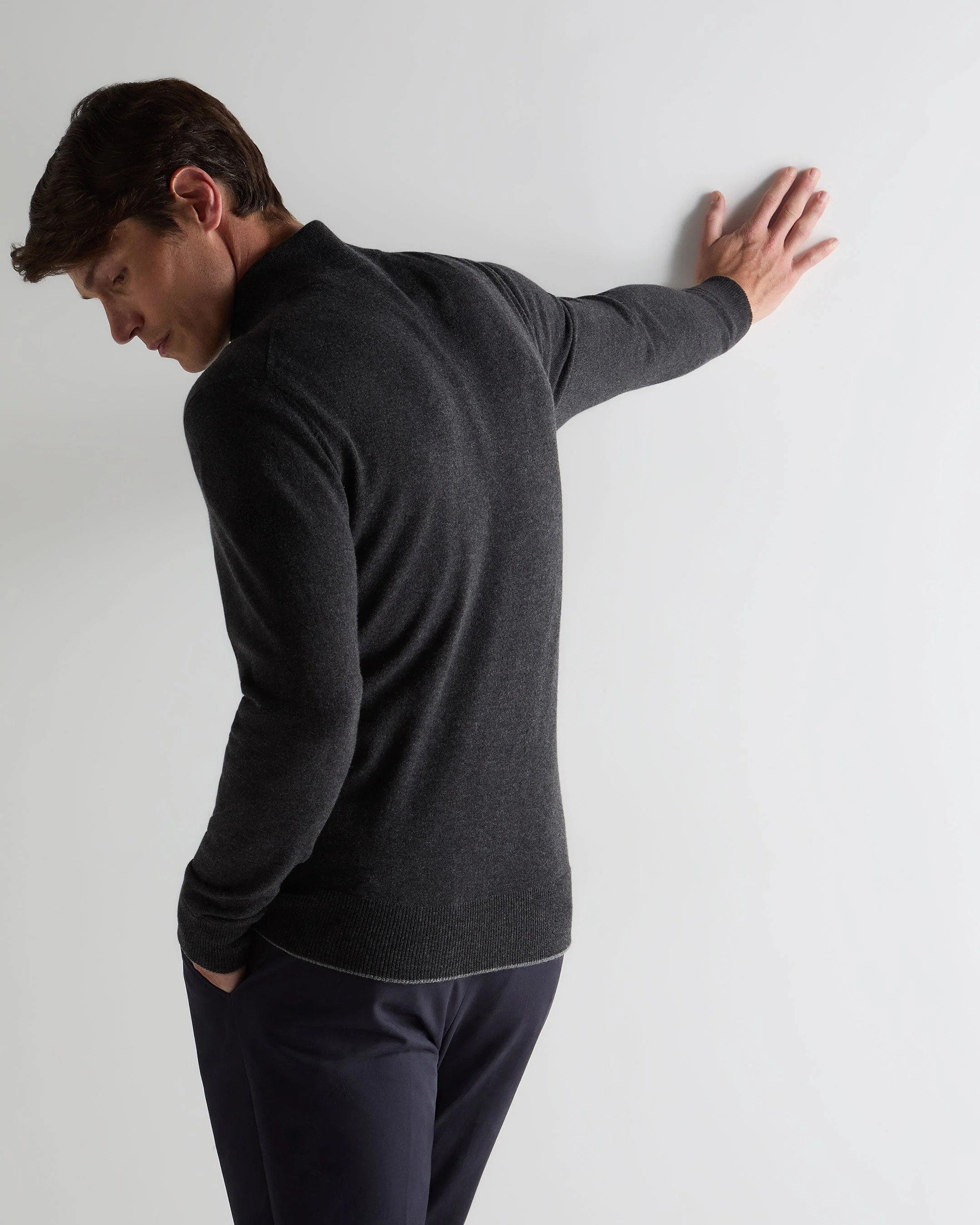 Men's Knightsbridge Full Zip Cashmere Jumper Deep Charcoal Grey