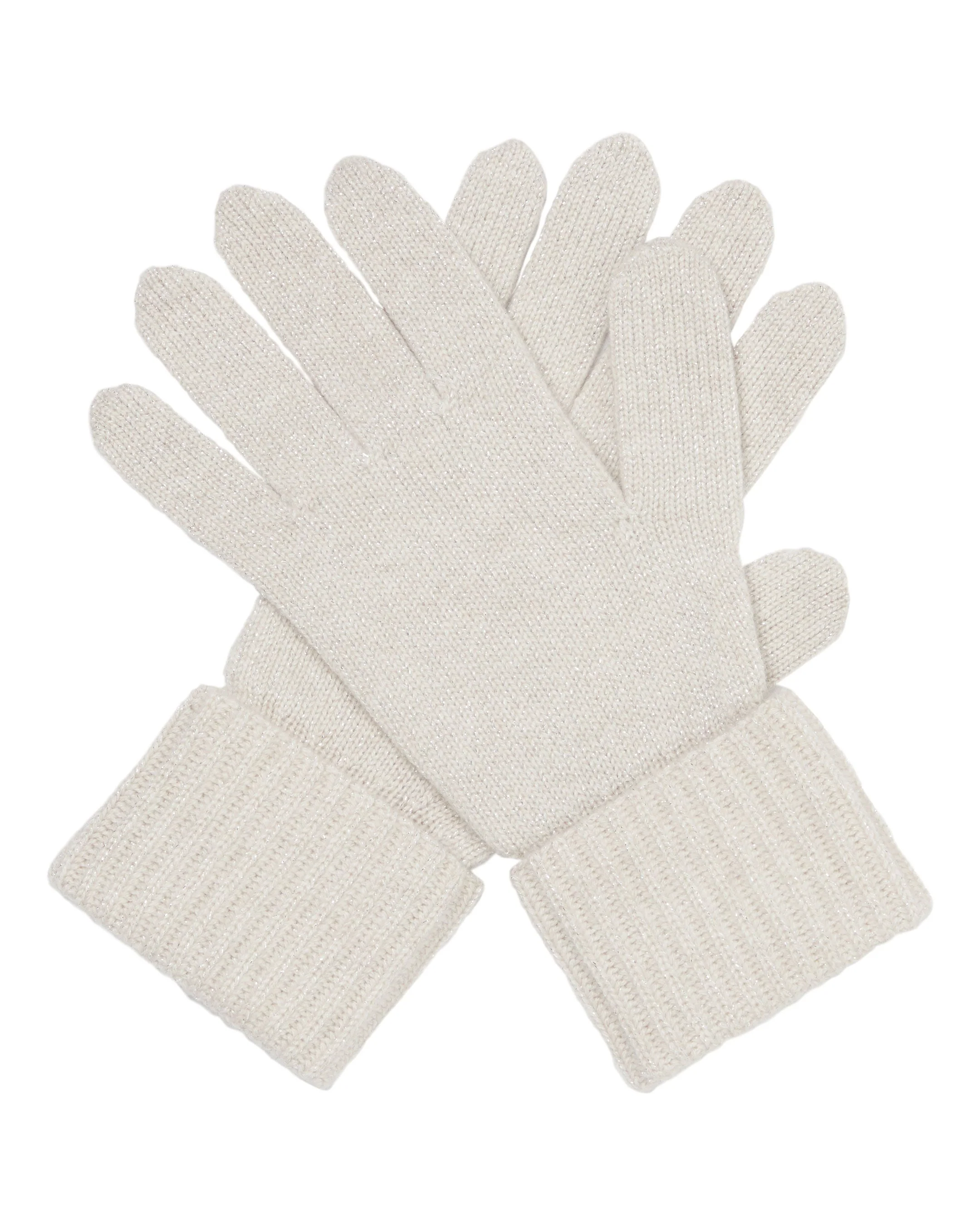 Women's Ribbed Cashmere Gloves With Lurex Ecru White Sparkle