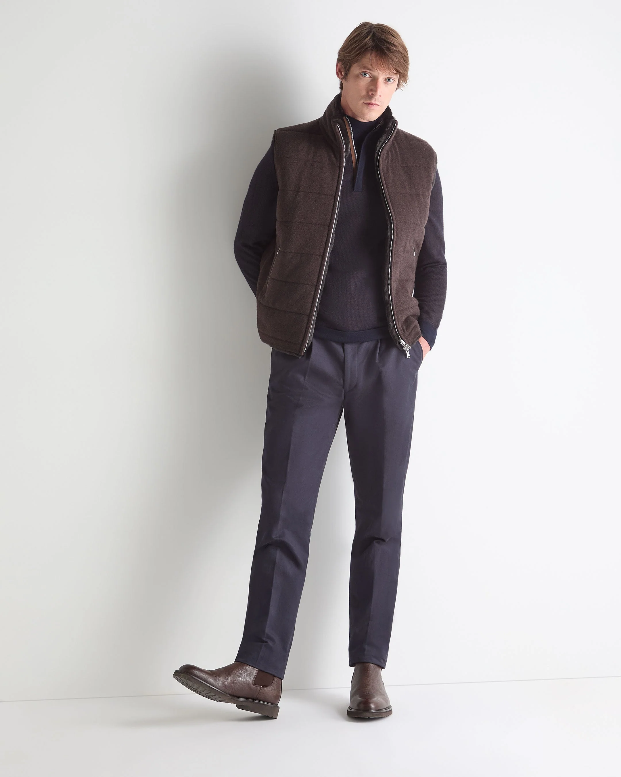 Men's Regent Houndstooth Fine Gauge Cashmere Half Zip Jumper Navy Blue