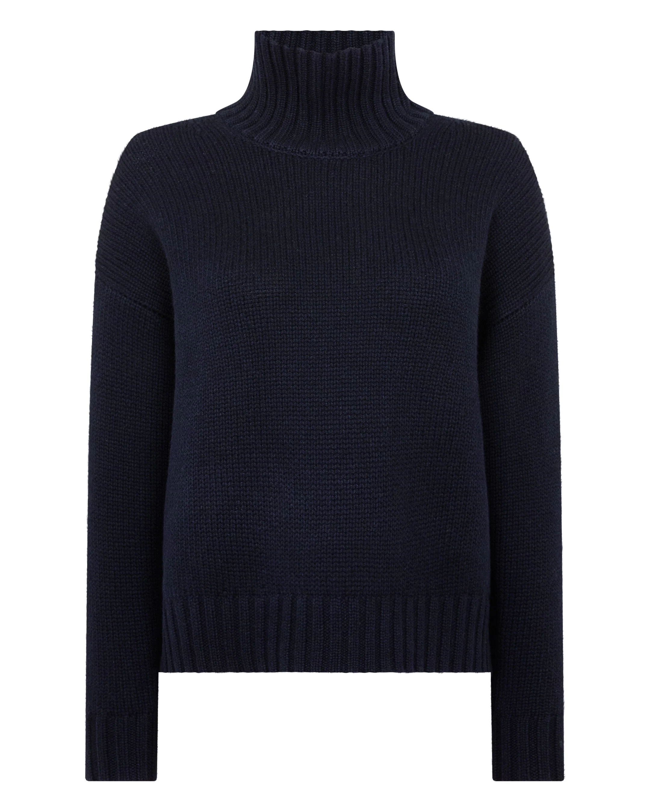 Women's Chunky Funnel Neck Cashmere Sweater Navy Blue