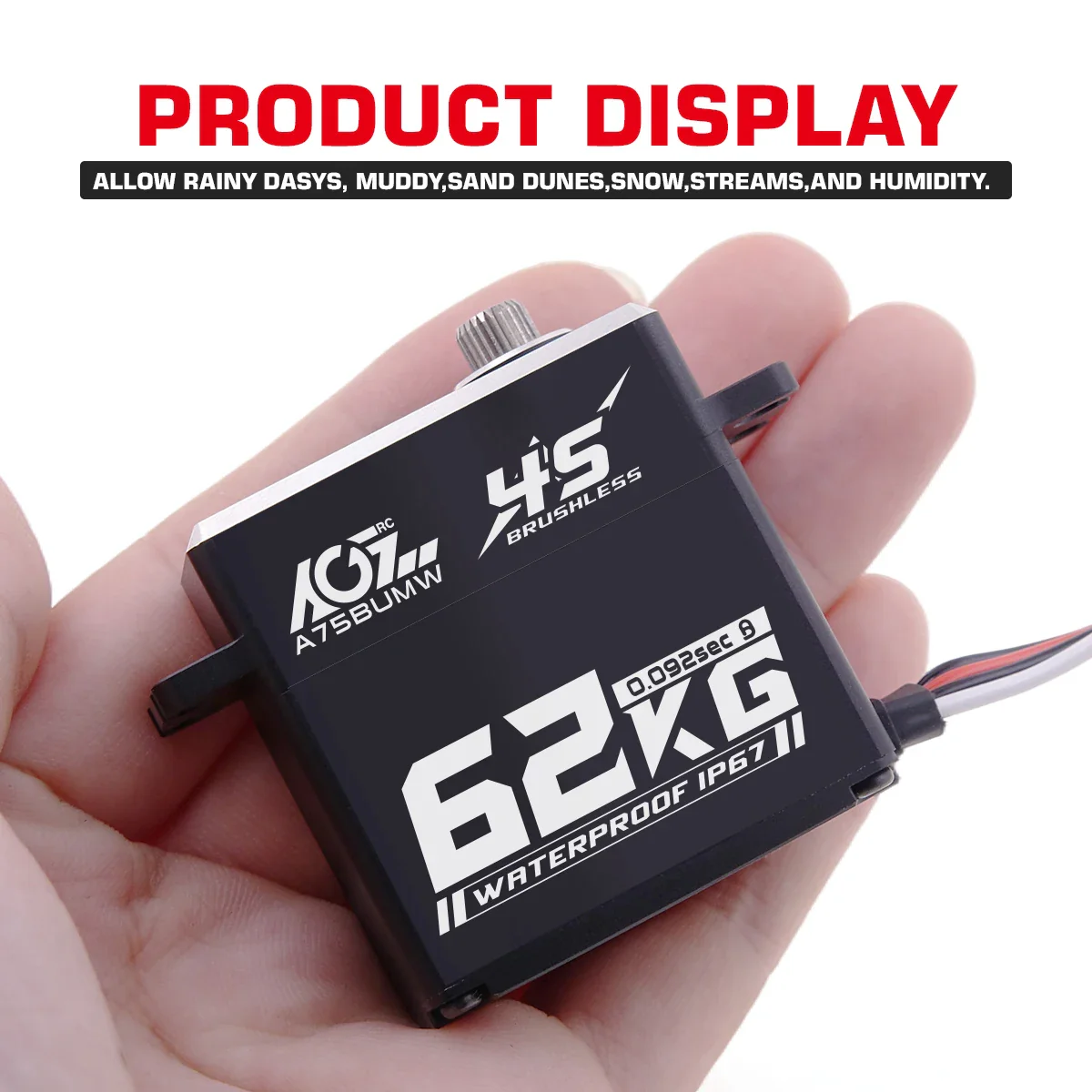 AGFRC A75BUMW -  4S 16.8V 62KG Super Torque HV Programmable Waterproof Brushless RC Servo For 1/8 1/10 RC Car Crawler Buggy Truck