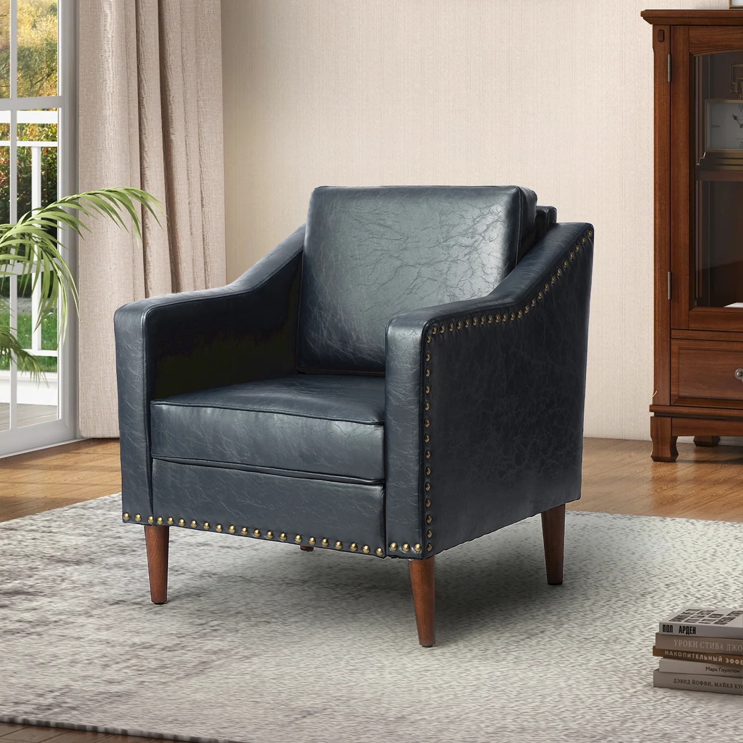 Bonita Vegan Leather Armchair in Navy