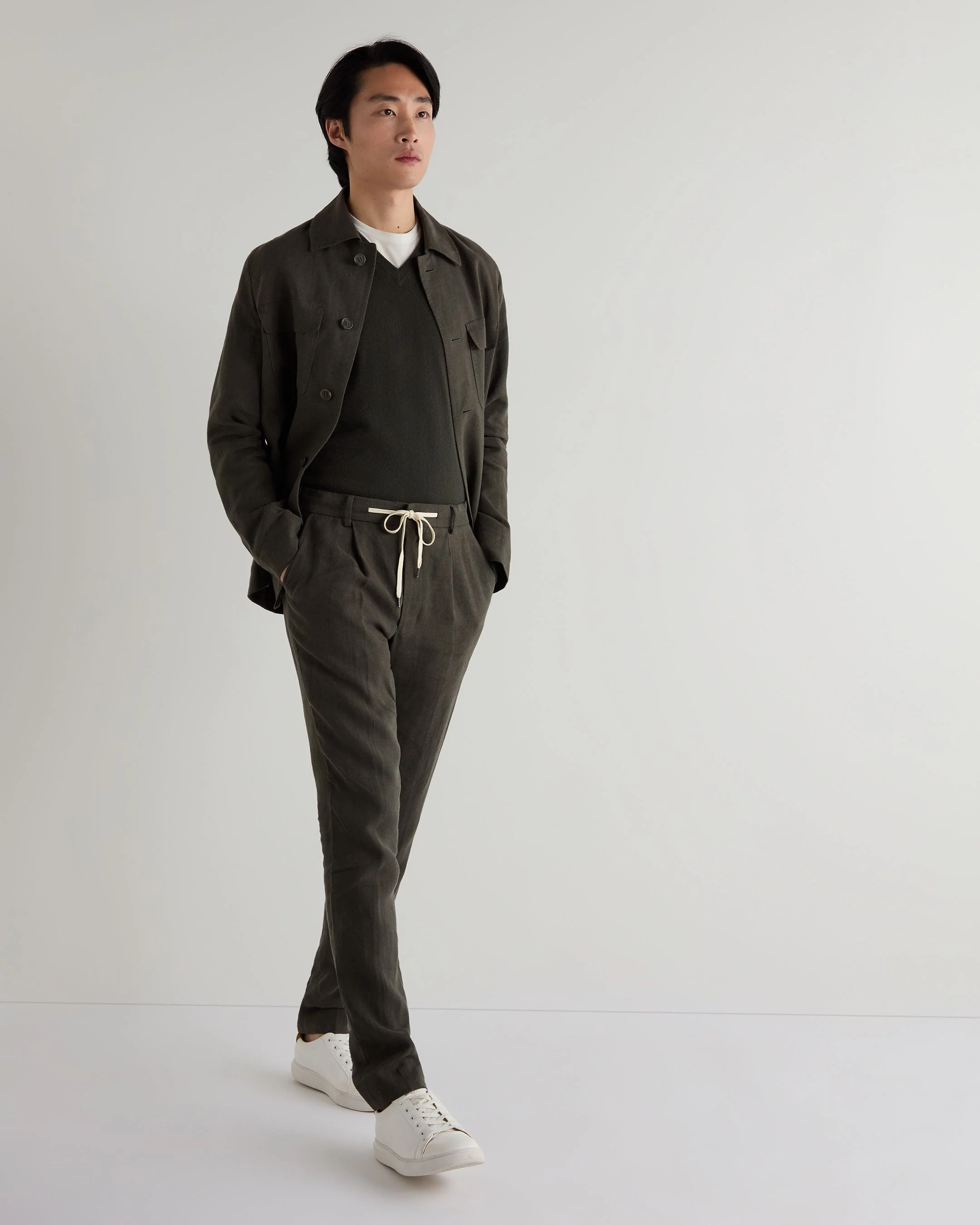 Men's Burlington V Neck Cashmere Sweater Arabica Khaki Green