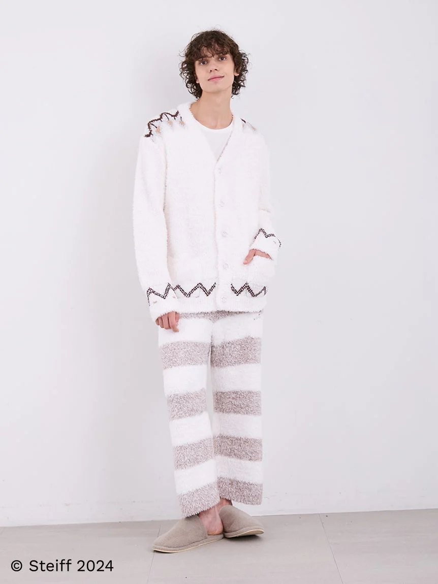 [Steiff] Mens Fair Isle Pattern Fuzzy Cardigan