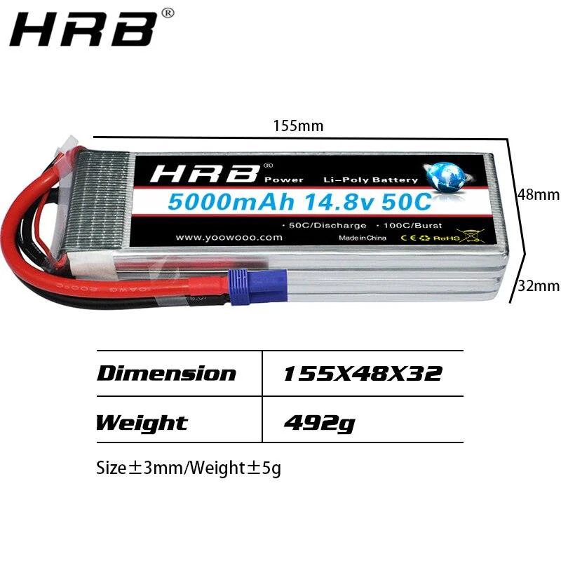 2PCS HRB Lipo Battery 2S 3S 4S 6S 11.1V 14.8V 5000mah 6000mah 3300mah 4000mah EC5 T PLUG XT60 RC Parts