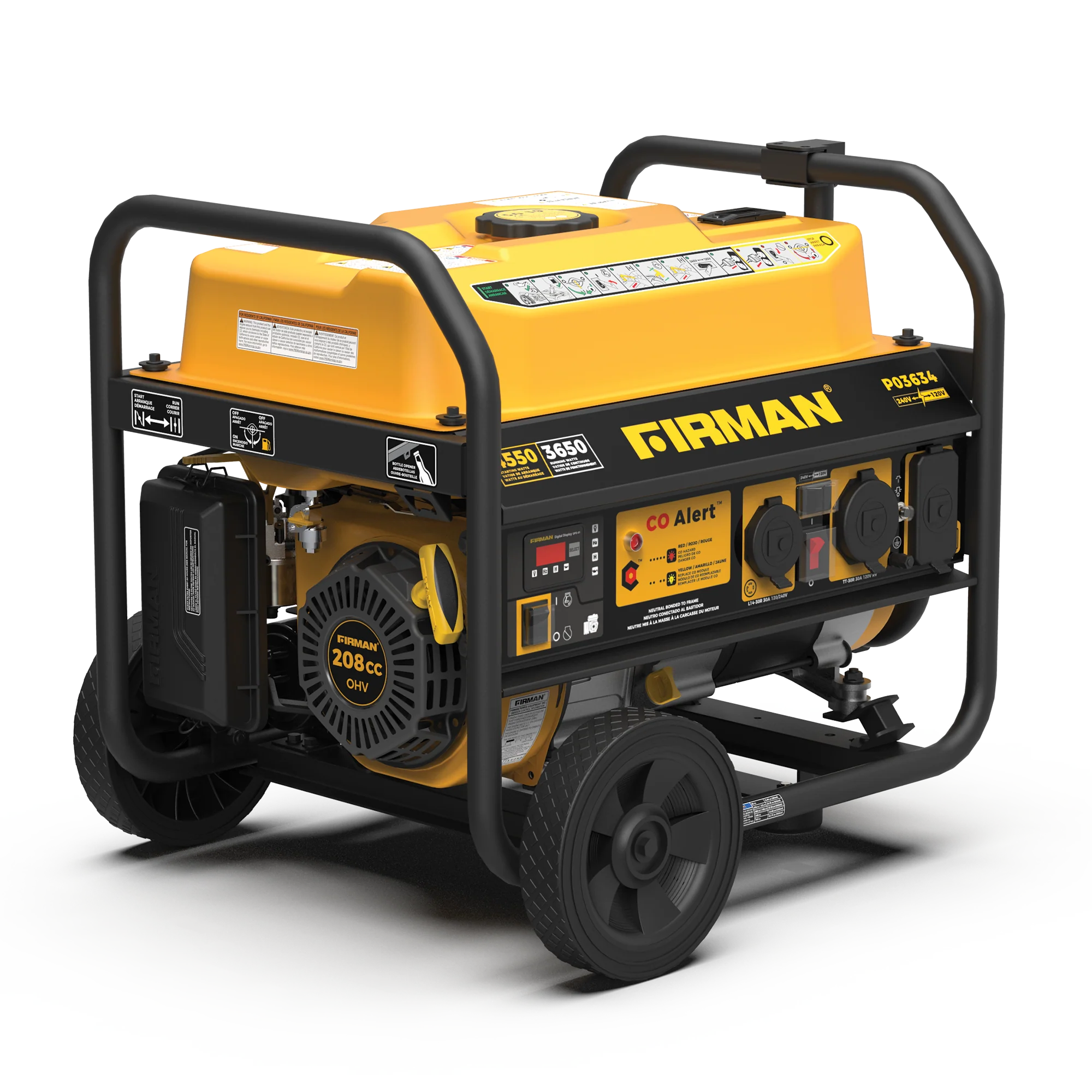 Gas Portable Generator 4550W Recoil Start 120/240V with CO ALERT