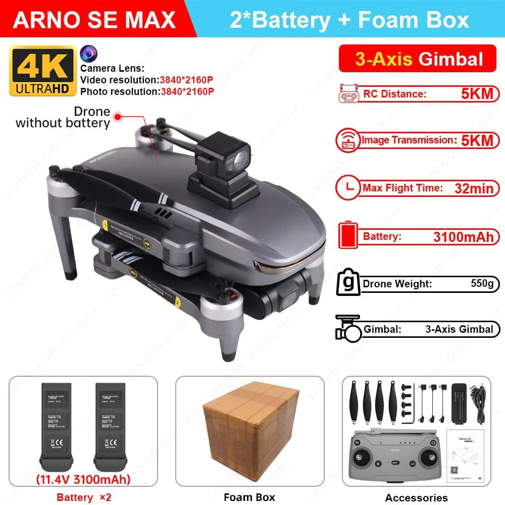 C-FLY Arno SE MAX Drone -  Profesional 4K HD Camera 3-Axis Micro Gimbal 5G Wifi GPS Drone With HD Camera FPV Brushless Foldable RC Quadcopter Professional Camera Drone