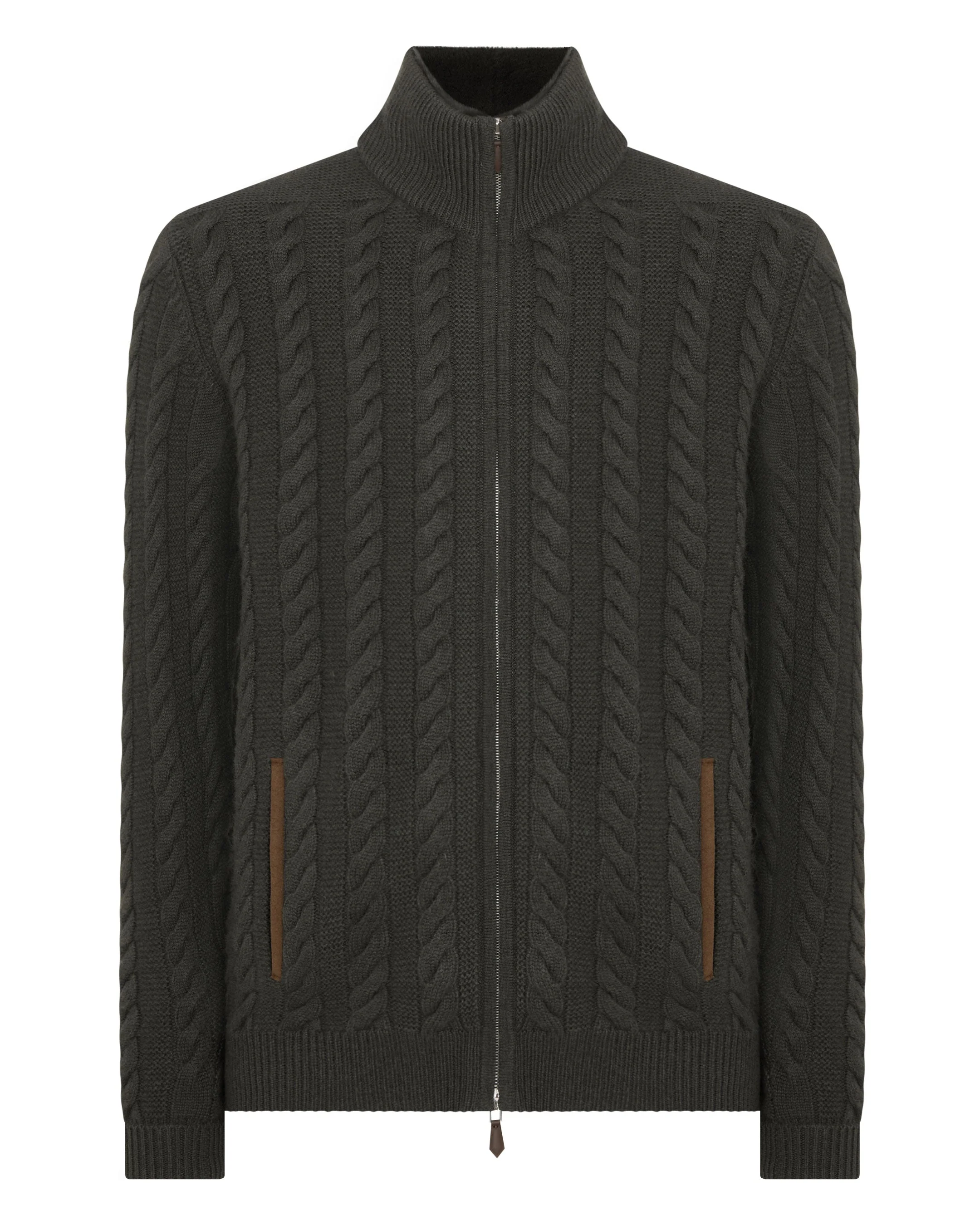 Men's Richmond Cable Cashmere Cardigan Arabica Khaki Green