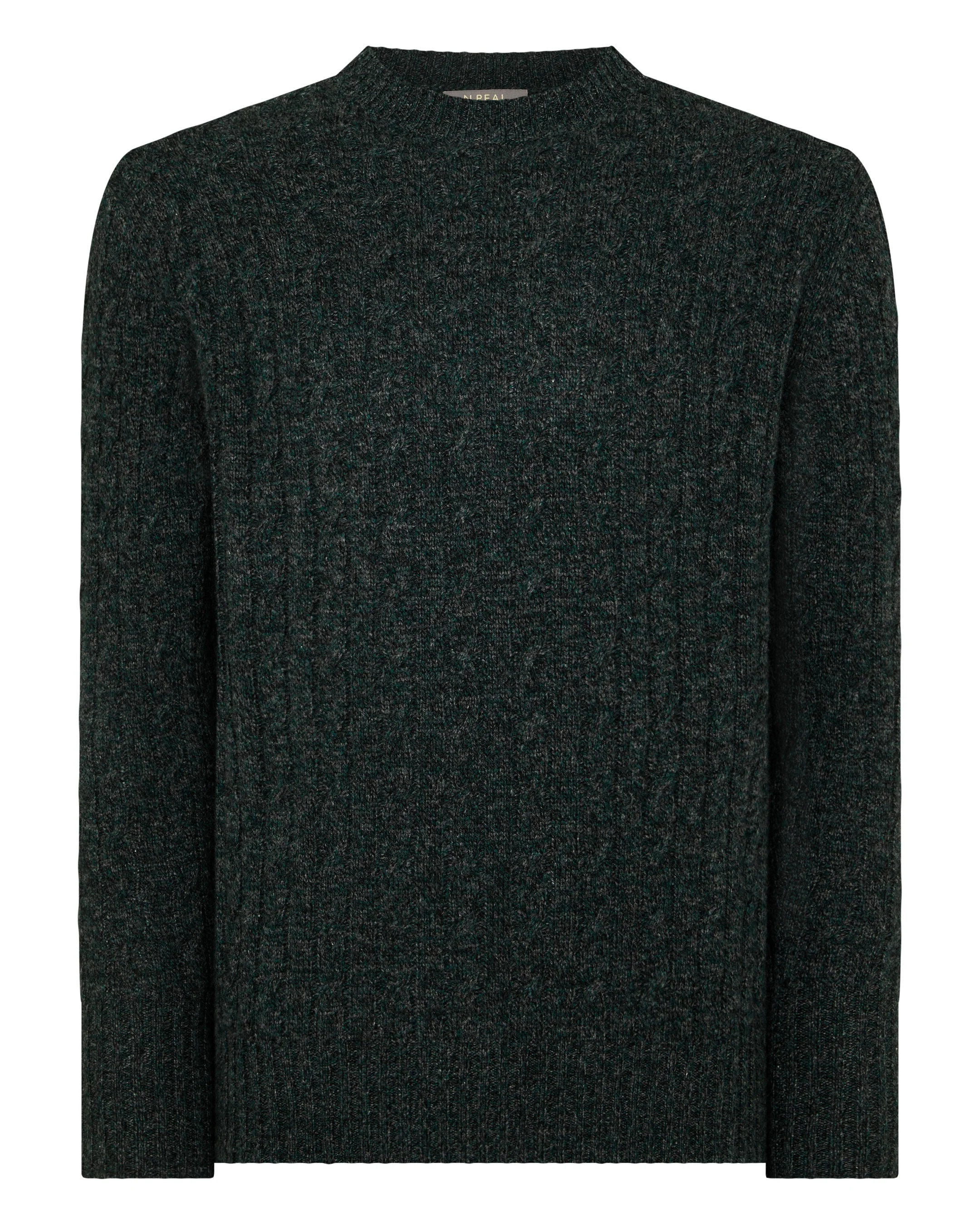 Men's Thames Cable Round Neck Cashmere Sweater Green Melange