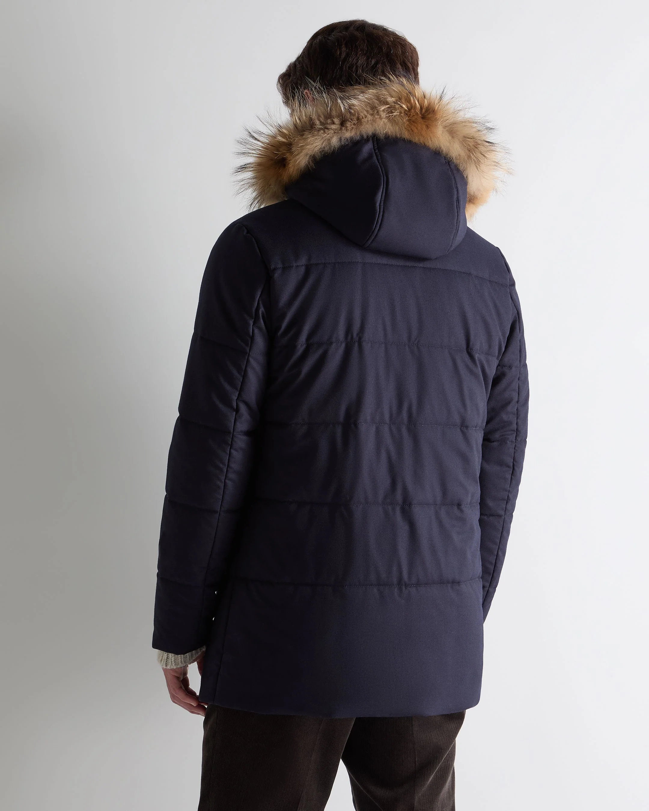 Men's Fur Trim Coat Navy Blue