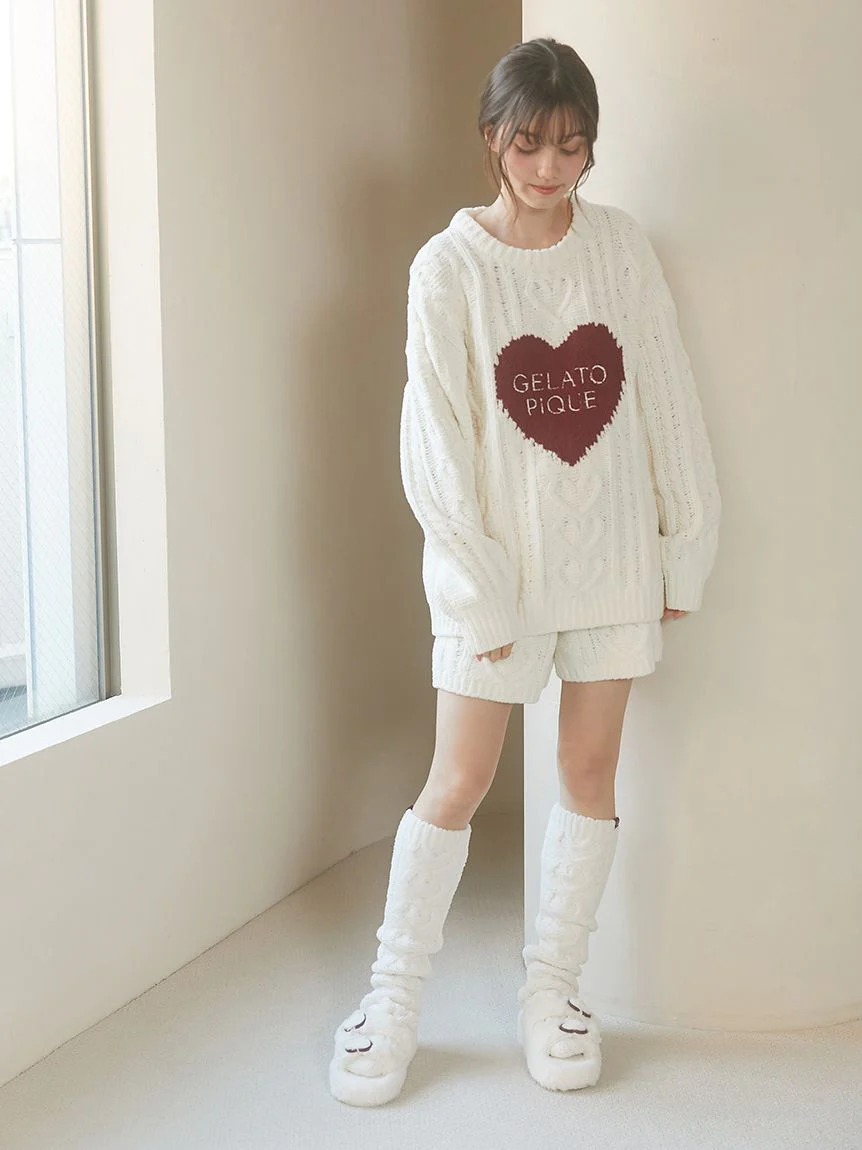 Heart Aran Pullover Sweater