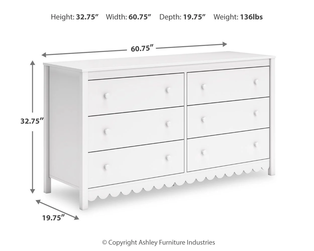 Hallityn - Six Drawer Dresser - White