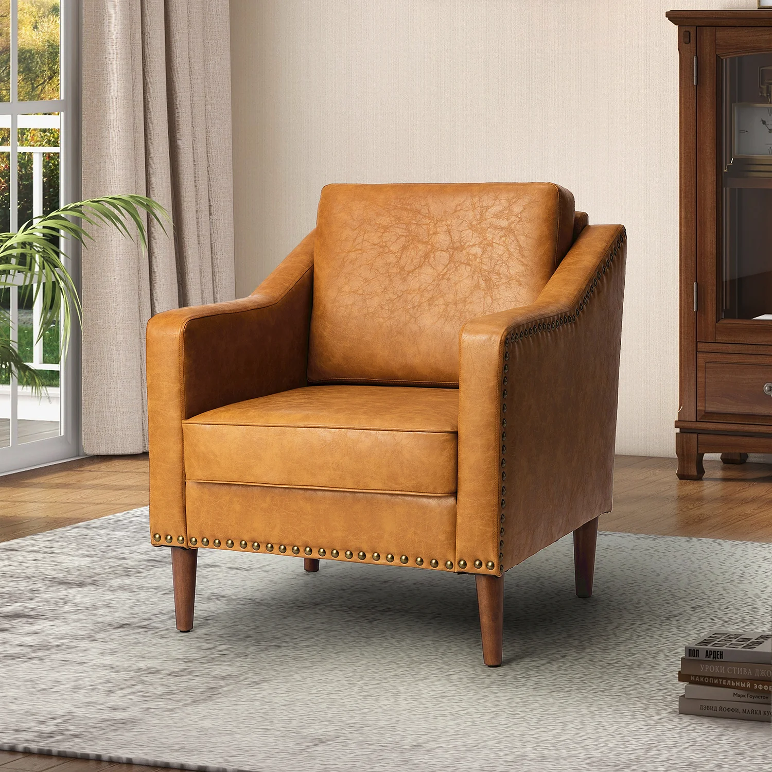 Bonita Vegan Leather Armchair in Camel
