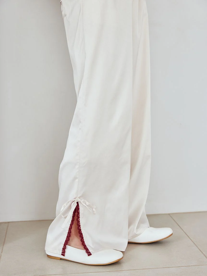 Satin Pants With Lace & Ribbon
