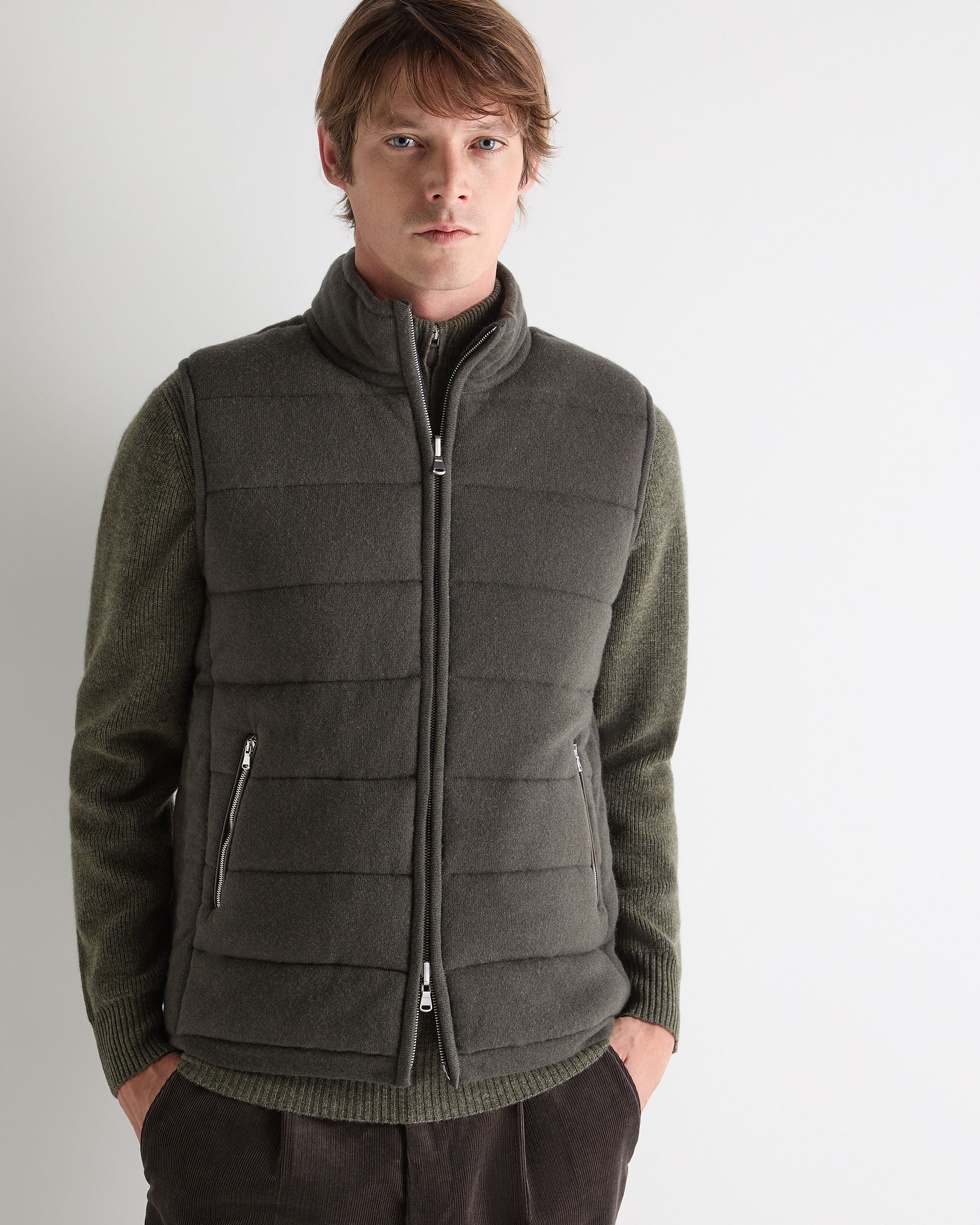 Men's Mall Reversible Cashmere Gilet Arabica Khaki Green