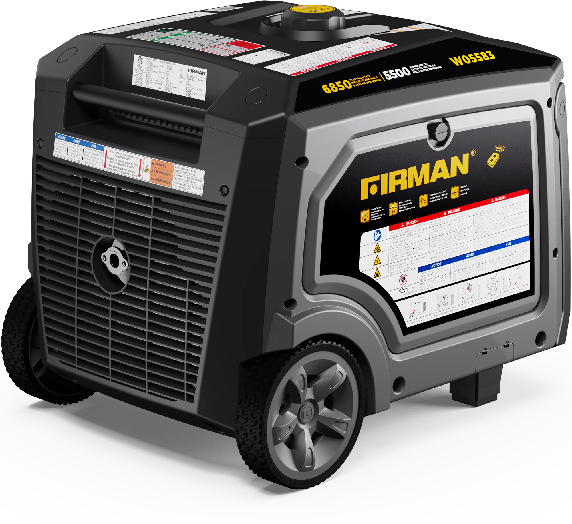 Gas Inverter Portable Generator 6850/5500 Watt Remote Start 120/240V CO Alert