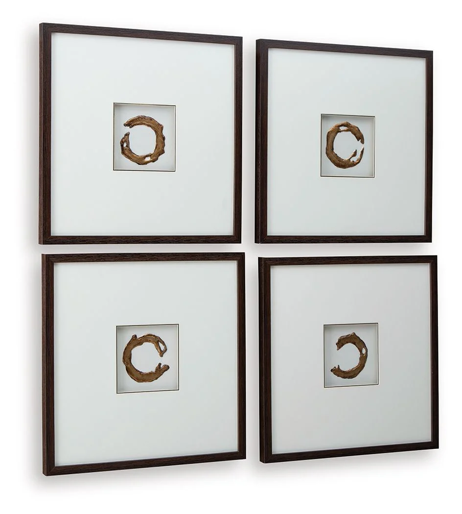 Dallbourne - Wall Art Set (Set of 4) - White / Gold Finish