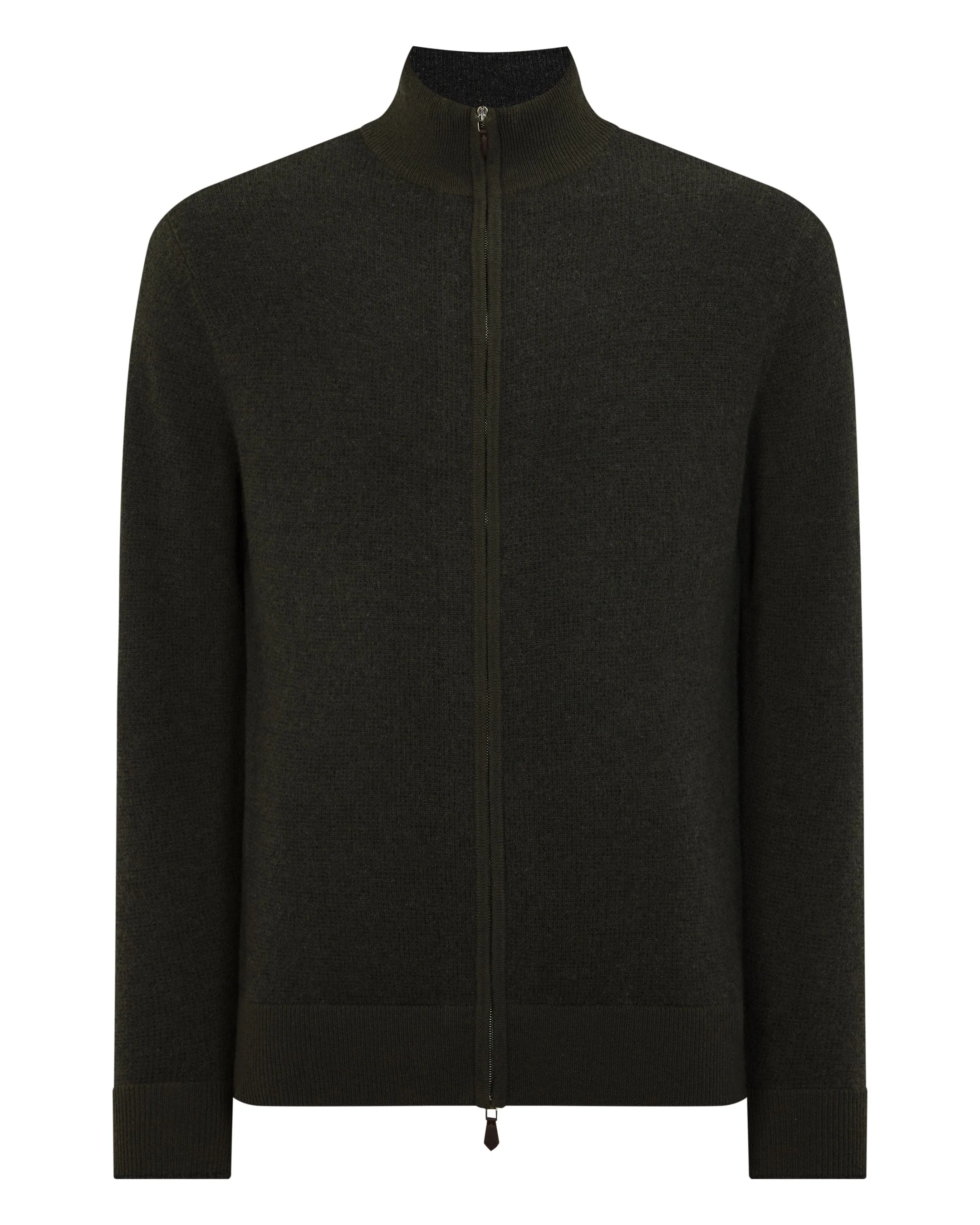 Men's Knightsbridge Full Zip Cashmere Jumper Arabica Khaki Green