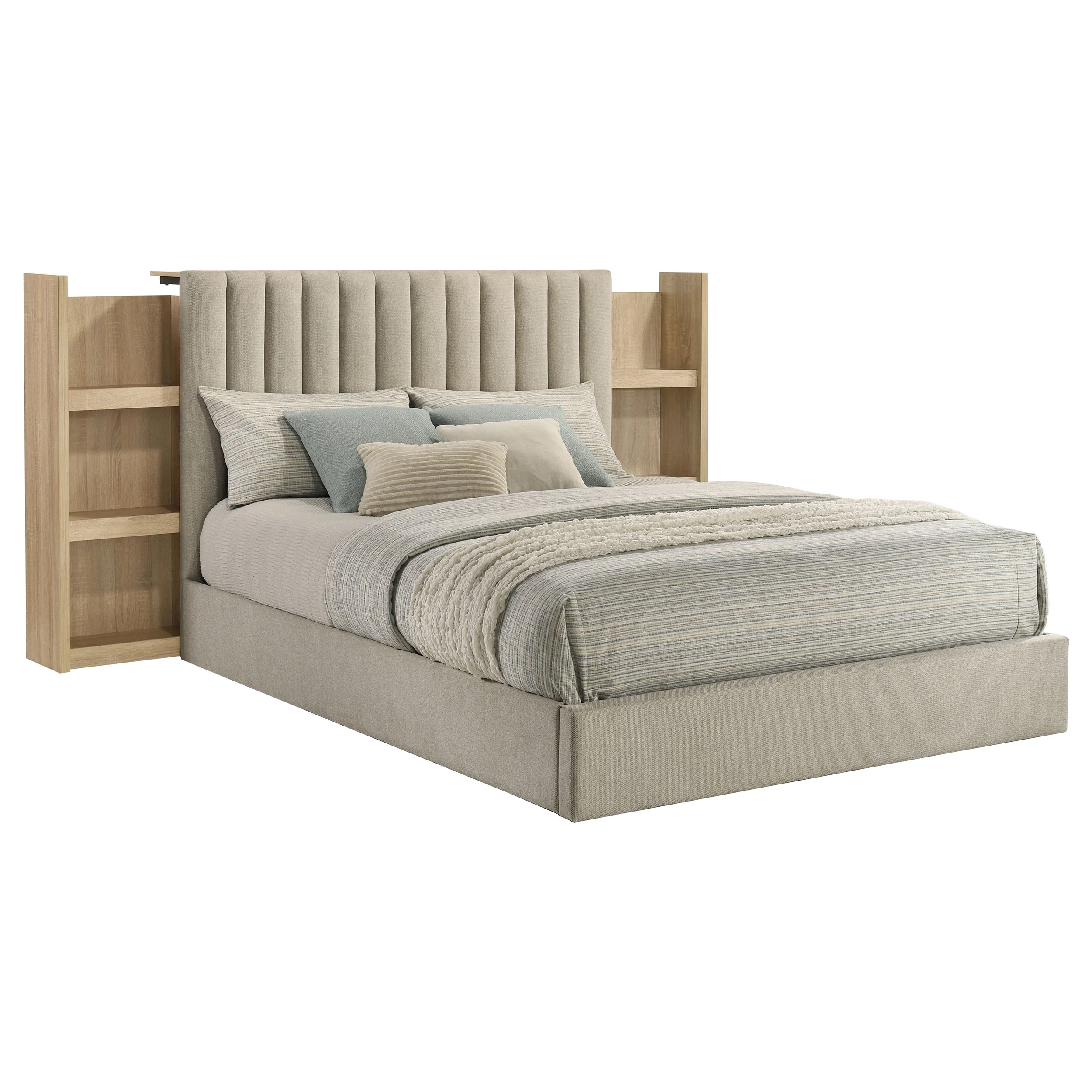 Arielle  Bookcase Panel Storage Bed Light Oak