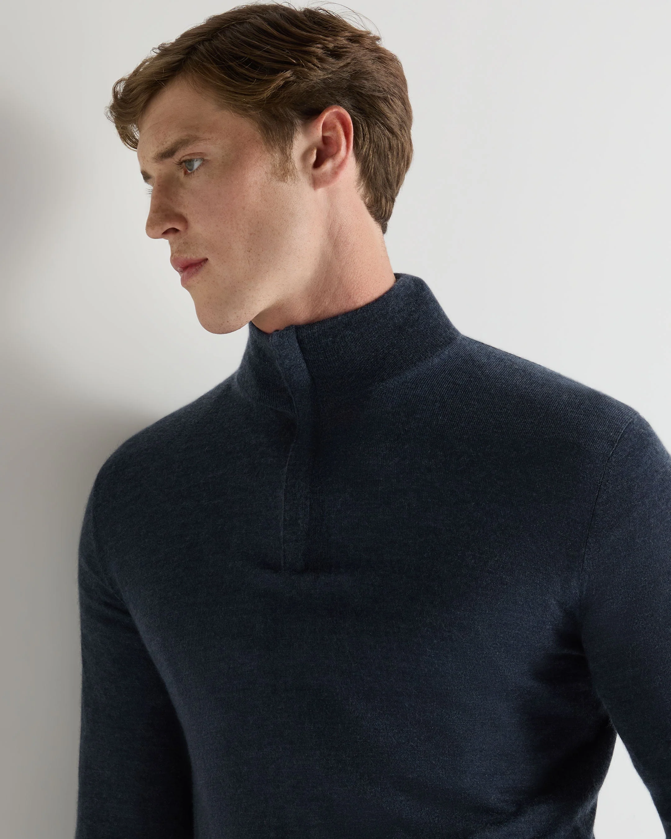 Men's Regent Fine Gauge Cashmere Half Zip Jumper Indigo Blue