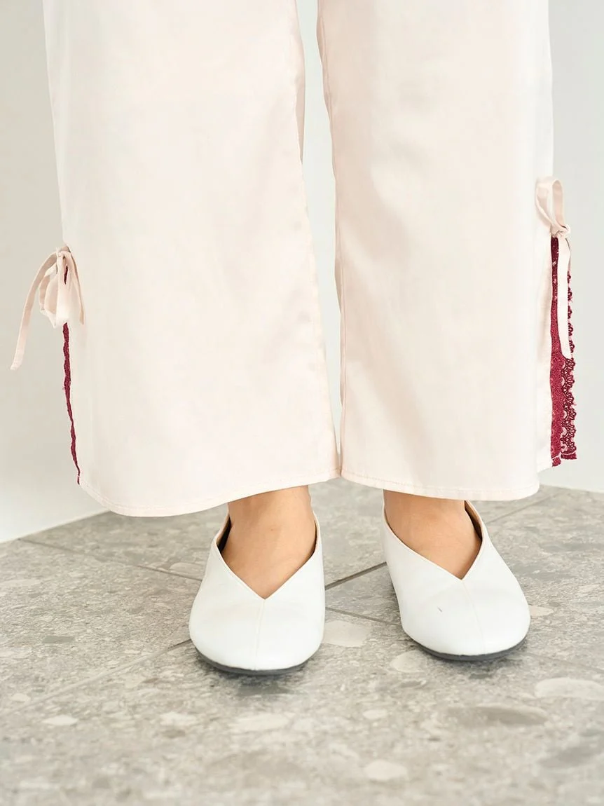 Satin Pants With Lace & Ribbon