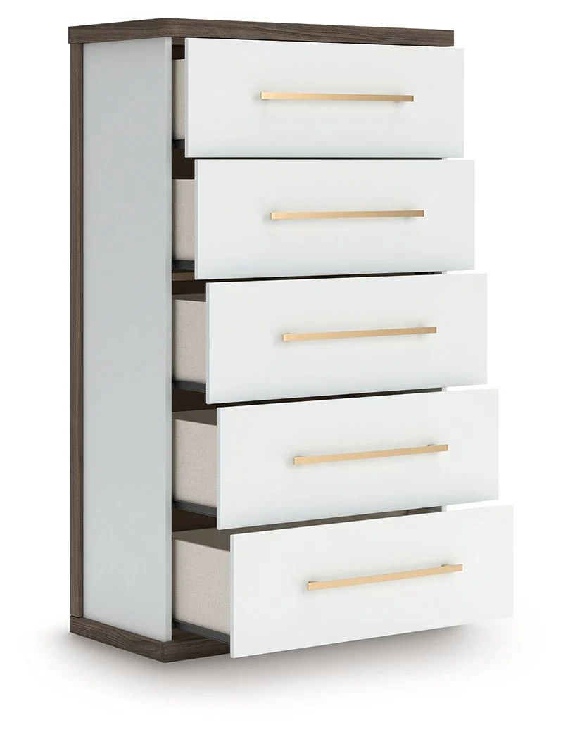 Kendanport - Five Drawer Chest - Brown / White
