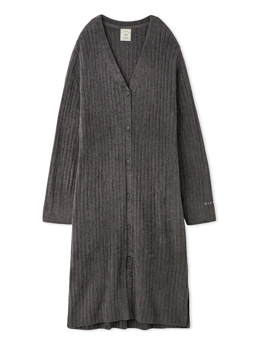 Long Ribbed Knit Button-Up Cardigan