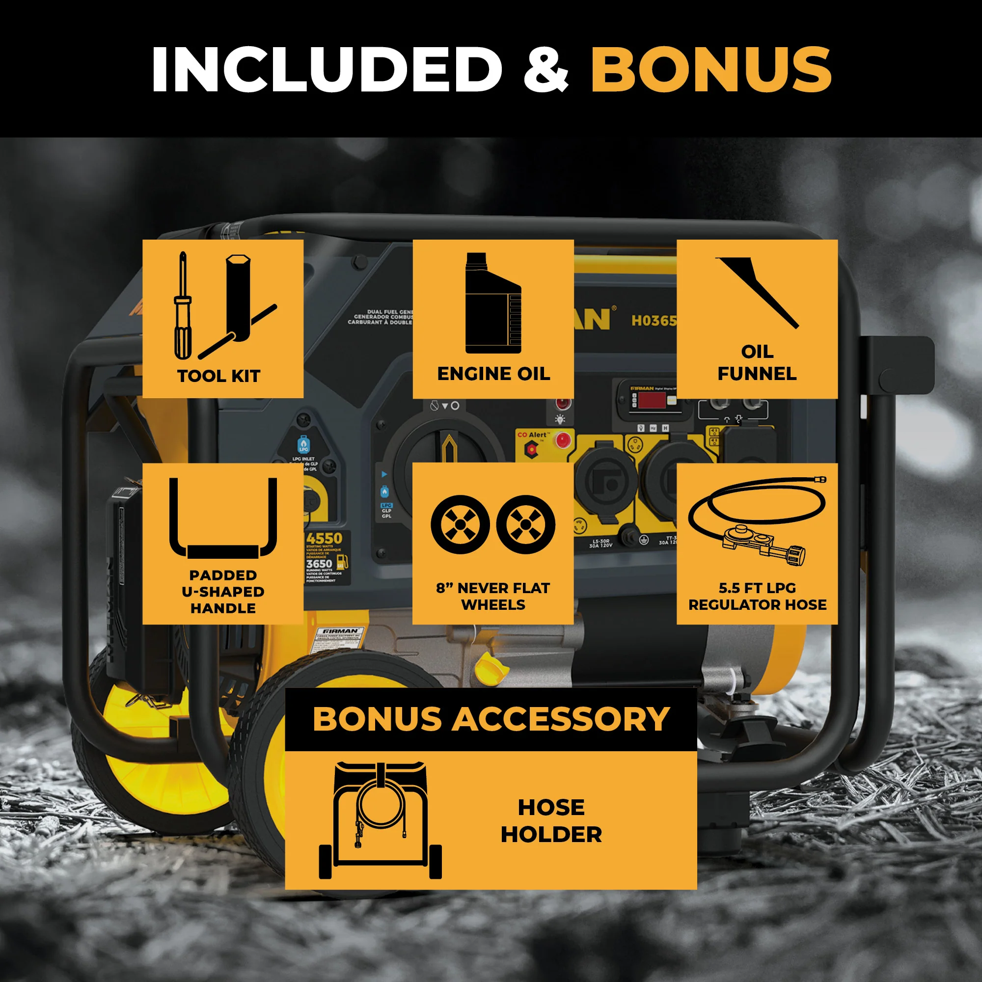 Dual Fuel Portable Generator 4550/3650W Recoil Start