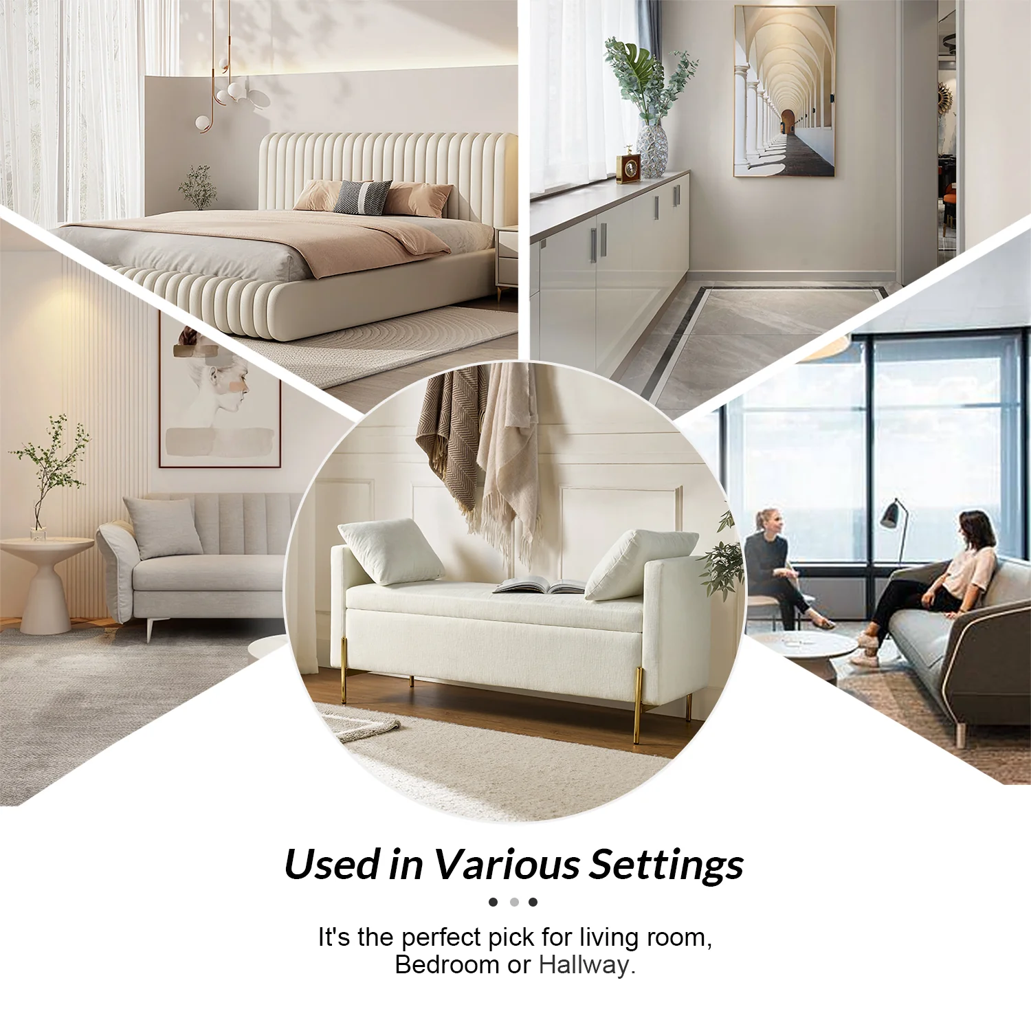 Arrigo Upholstered Flip Top Storage Bench in Ivory