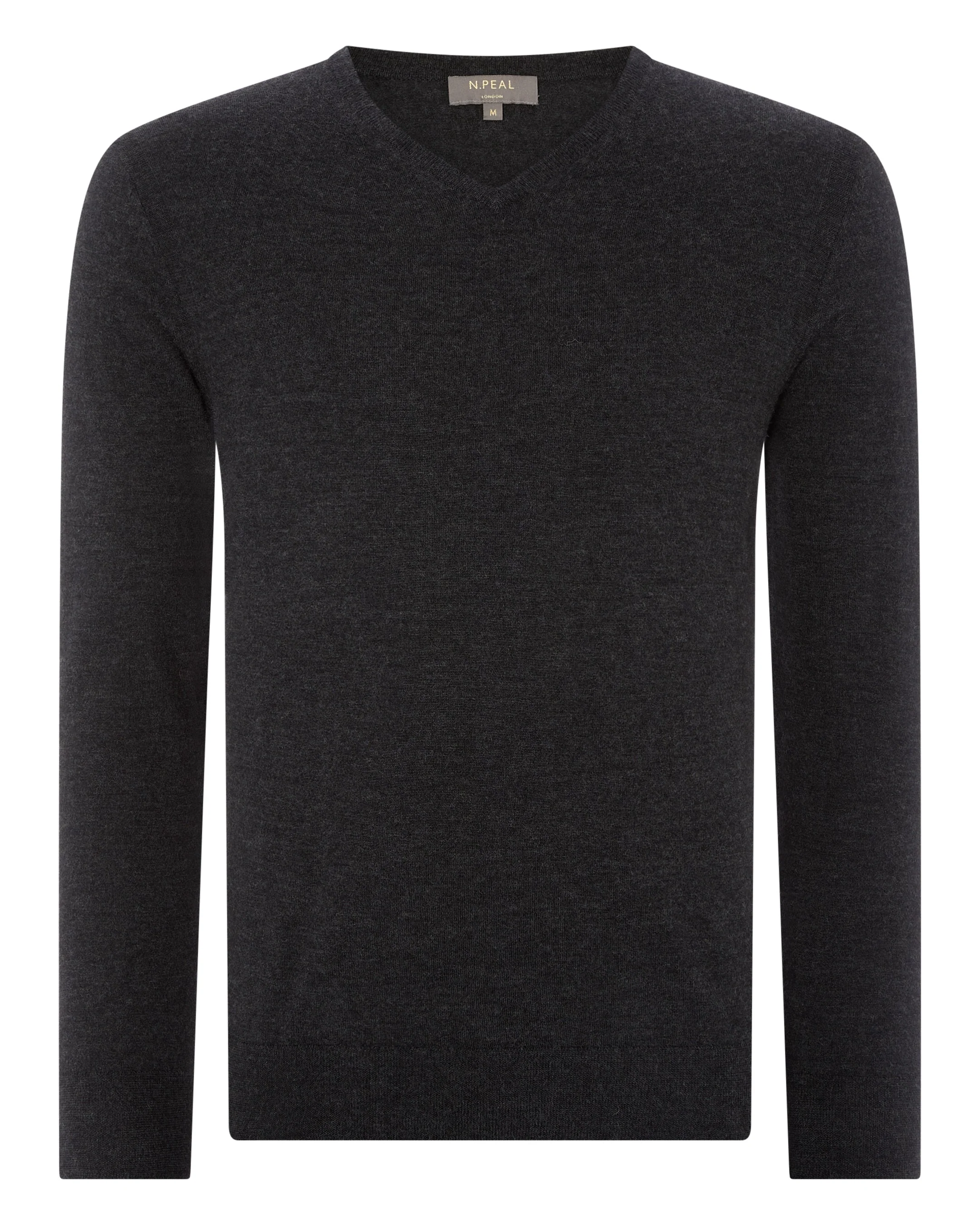Men's Conduit Fine Gauge Cashmere V Neck Jumper Dark Charcoal Grey