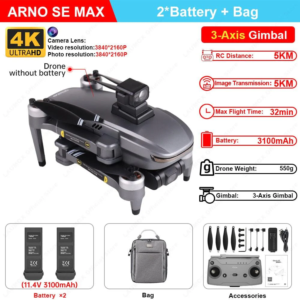 C-FLY Arno SE MAX Drone -  Profesional 4K HD Camera 3-Axis Micro Gimbal 5G Wifi GPS Drone With HD Camera FPV Brushless Foldable RC Quadcopter Professional Camera Drone